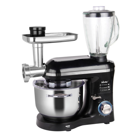 Mixer cu bol de 6L din inox, 1500W, cu tocător și blender, Negru