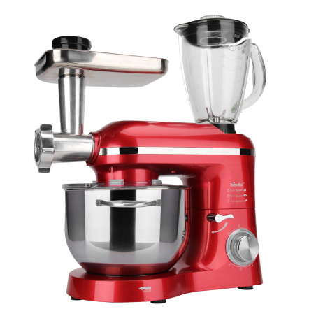 Mixer cu bol de 6L din inox, 1500W, cu tocător și blender, Rosu