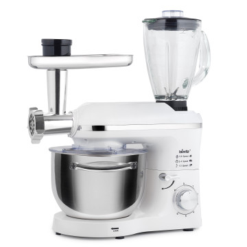 Mixer cu bol de 6L din inox, 1500W, cu tocător și blender, Alb