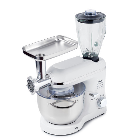 Mixer cu bol de 6L din inox, 1500W, cu tocător și blender, Alb