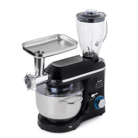 Mixer cu bol de 6L din inox, 1500W, cu tocător și blender, Negru