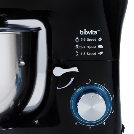 Mixer cu bol de 6L din inox, 1500W, cu tocător și blender, Negru