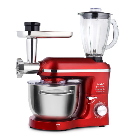 Mixer cu bol de 6L din inox, 1500W, cu tocător și blender, Roșu