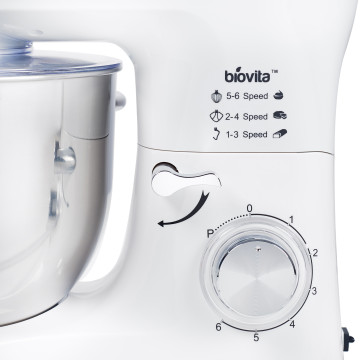 Mixer cu bol de 6L din inox, 1500W, cu tocător și blender, Panou, Alb