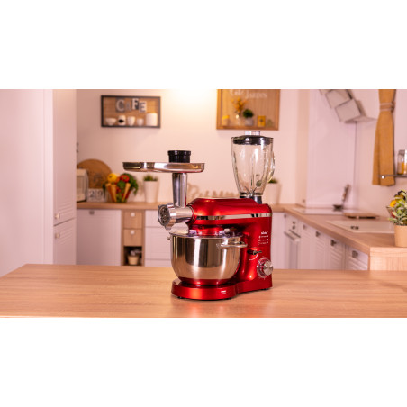 Mixer cu bol de 6L din inox, 1500W, cu tocător și blender, Roșu