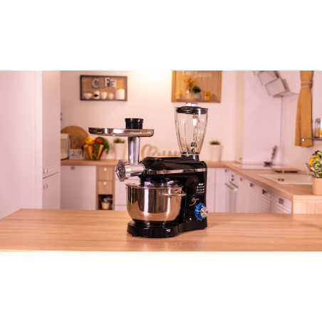 Mixer cu bol de 6L din inox, 1500W, cu tocător și blender, Negru