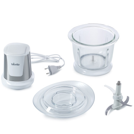 Tocător pentru alimente, 500W, 1.5 Litri, Biovita Storm, Alb, componente