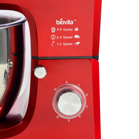Mixer cu bol de 10L din inox, putere 1500W, cu tocător și blender, Roșu