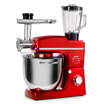 Mixer cu bol de 10L din inox, putere 1500W, cu tocător și blender, Roșu