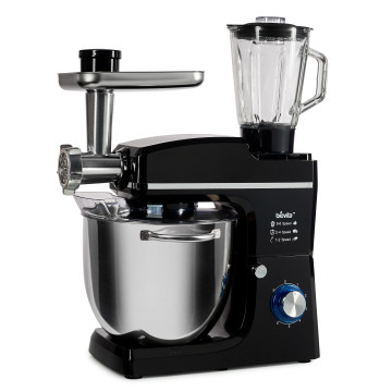 Mixer cu bol de 10L din inox, putere 1500W, cu tocător și blender, Negru