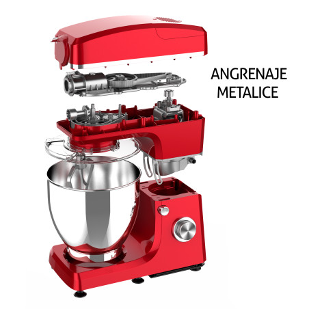 Mixer cu bol de 10L din inox, putere 1500W, cu tocător și blender, Angrenaje Metalice