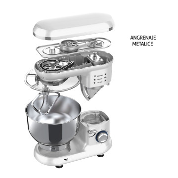 Mixer cu bol de 5.5L din inox, putere 1400W, Alb, Cuplaje metalice, Alb