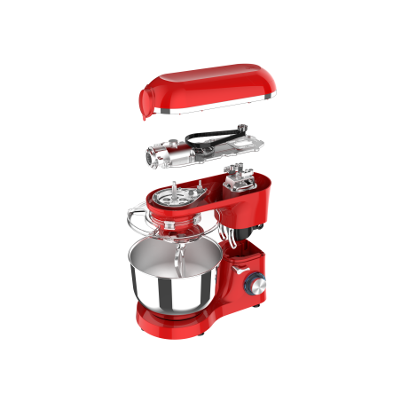 Mixer cu bol de 6L din inox, 1500W, cu tocător și blender, Roșu