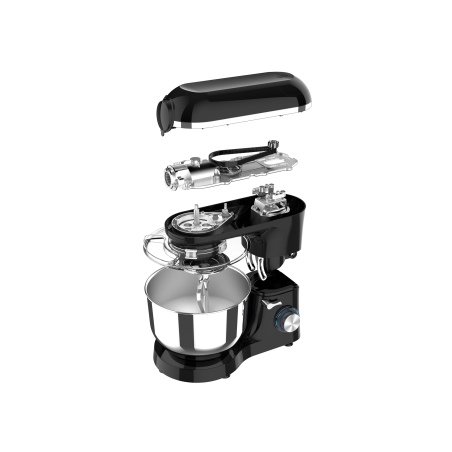 Mixer cu bol de 6L din inox, 1500W, cu tocător și blender, Negru