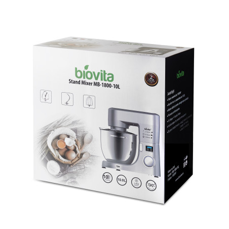 Mixer cu bol de 10L din inox, 1800W, din Aluminiu, MB-1800-10L, Argintiu