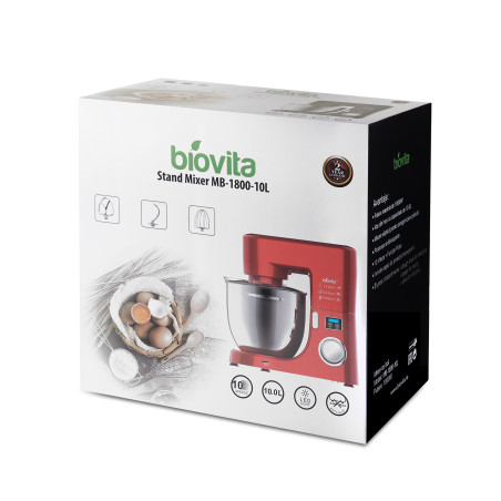 Mixer cu bol de 10L din inox, 1800W, din Aluminiu, MB-1800-10L, Roșu