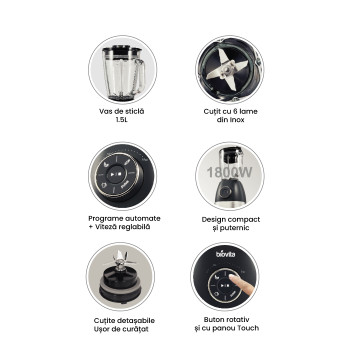 Detalii blender puternic MaxBlend-1800, putere 1800W, 1.5L