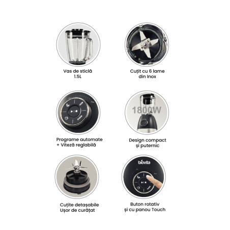 Detalii blender puternic MaxBlend-1800, putere 1800W, 1.5L