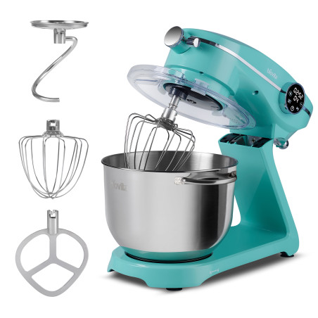 Mixer cu bol MB-1800-NOVA, 1800W, 6L, culoare turcoaz, accesorii inox