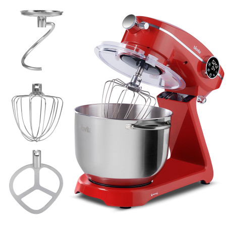 Mixer cu bol Biovita MB-1800-NOVA, 1800W, 6L, rosu, accesorii din inox