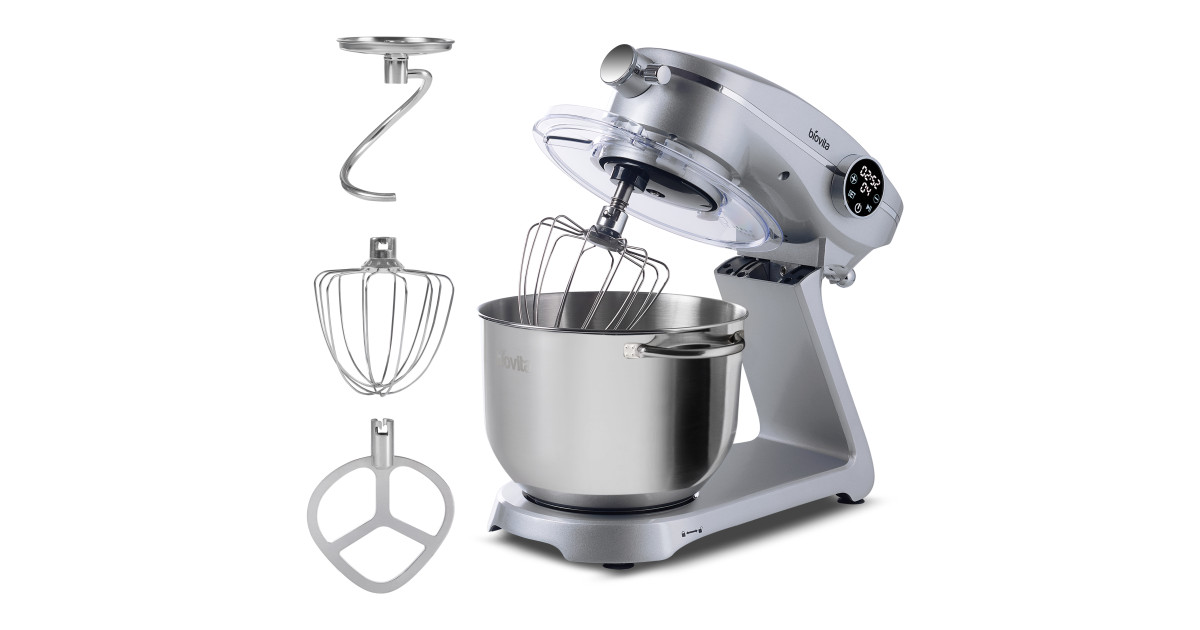 Mixer cu bol Biovita MB-1800-NOVA, 1800W, 6L, argintiu, accesorii din inox