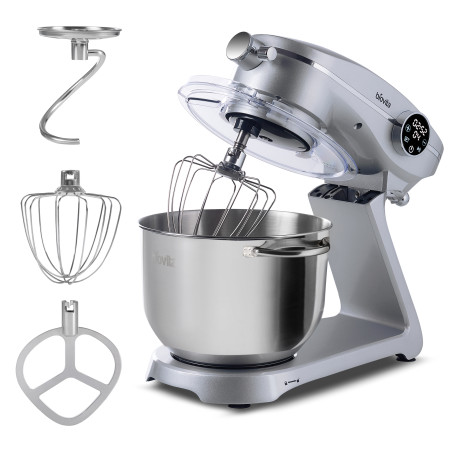 Mixer cu bol Biovita MB-1800-NOVA, 1800W, 6L, argintiu, accesorii din inox