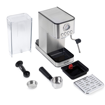 Espressor Biovita ROYAL, 1200W, 1.7L, 20 bari, carcasă inox, spumare, Argintiu, Componente