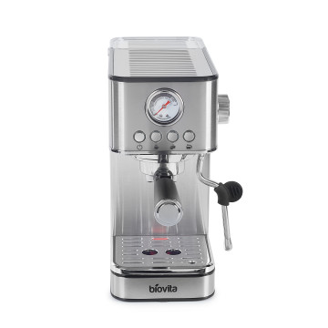 Espressor Biovita ROYAL, 1200W, 1.7L, 20 bari, carcasă inox, spumare, Argintiu, Frontal