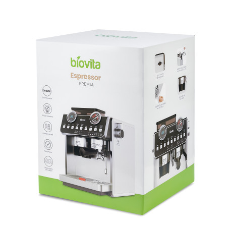 Espressor Biovita PREMIA, 2800W, 2.5L, râșnire, 20 bari, timer, carcasă inox, spumare, Cutie