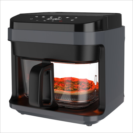 Friteuză cu aer cald, Biovita PRESTIGE, tăviță din inox, 5.5L, coș din sticlă, 1200W, pizza