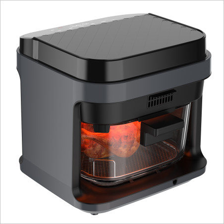 Friteuză cu aer cald, Biovita PRESTIGE, tăviță din inox, 5.5L, coș din sticlă, 1200W, spate