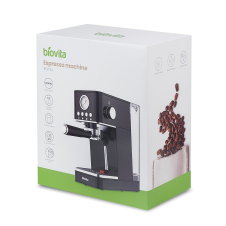 Espressor ROYAL, 1200W, 1.7L, 20 bari, carcasă inox, spumare, Negru