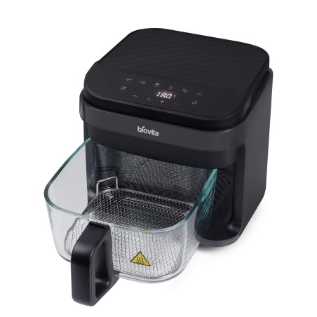 Friteuză cu aer cald, Biovita PRESTIGE, tăviță din inox, 5.5L, coș din sticlă, 1200W, rezistenta de incalzire