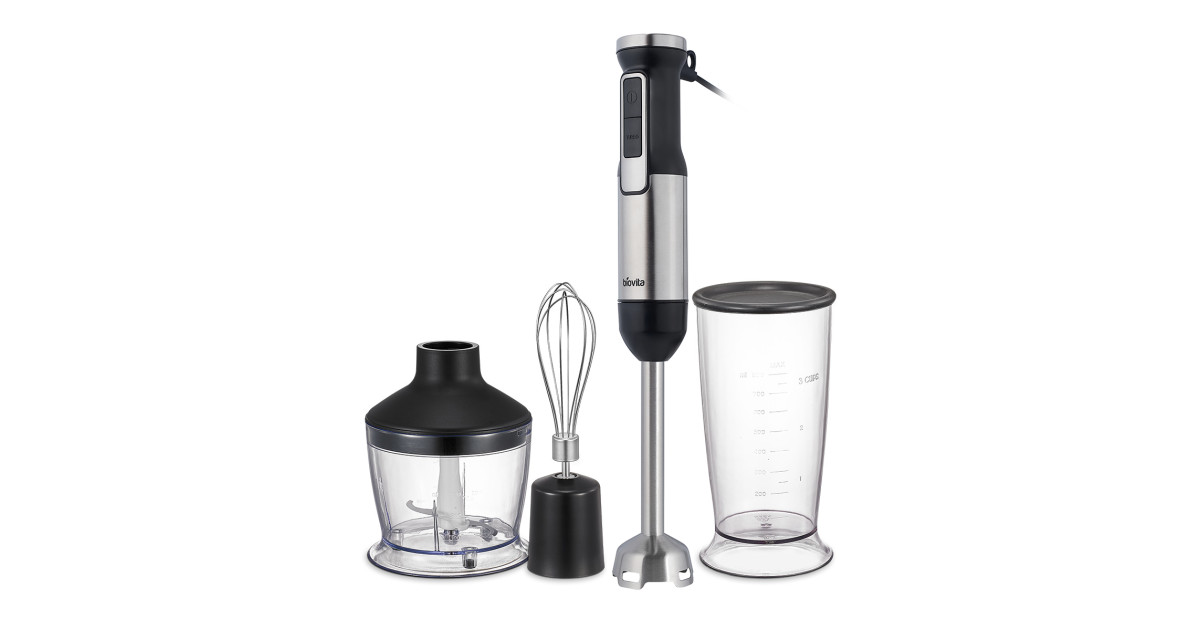 Blender de mână cu accesorii, BIovita BLENDY, viteză reglabilă, design compact, 800W, 3 accesorii incluse