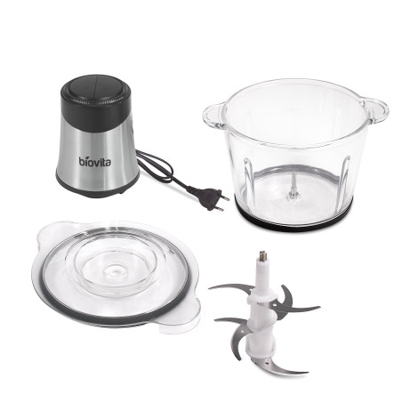 Tocător electric Biovita TORNADO-GLASS, 3L capacitate, vas din sticlă, 6 lame inox, 2 viteze, componente