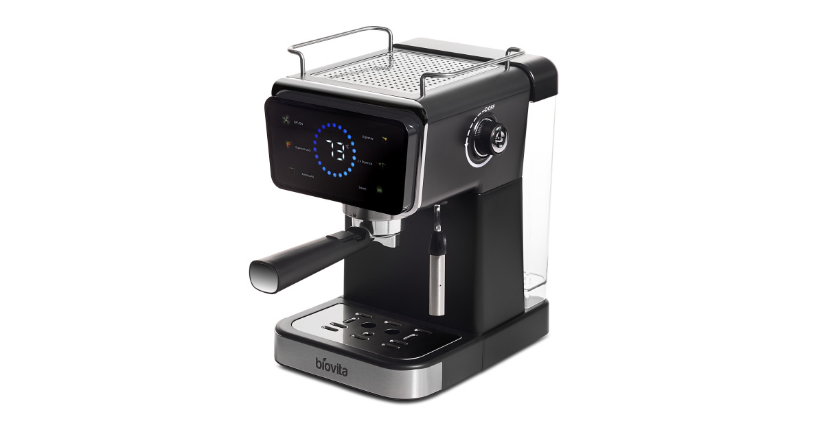 Espressor Biovita ECLIPSE, 1350W, funcție cafea rece, 20 bari, 1.5L, afișaj tactil, spumare, profil
