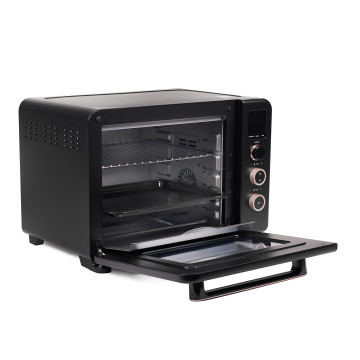 Cuptor electric Biovita DIVO, 1800W, 35L, 8 programe, ajustare timp și temperatură, Negru, usa deschisa stanga