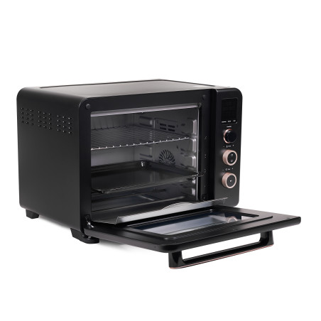 Cuptor electric Biovita DIVO, 1800W, 35L, 8 programe, ajustare timp și temperatură, Negru, usa deschisa stanga