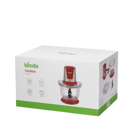 Tocător pentru alimente, 500W, 1 Litru, Biovita Storm, Rosu, Cutie