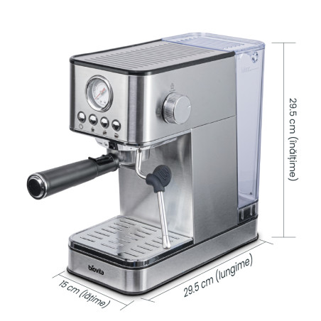 Espressor ROYAL, 1200W, 1.7L, 20 bari, carcasă inox, spumare, Argintiu