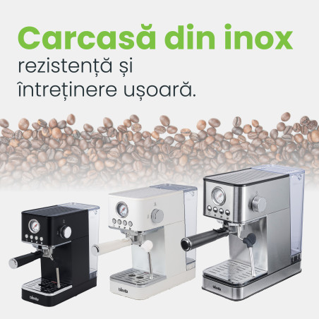 Espressor ROYAL, 1200W, 1.7L, 20 bari, carcasă inox, spumare, Argintiu