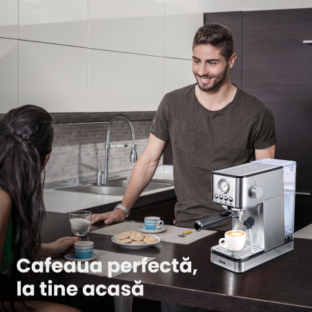 Espressor ROYAL, 1200W, 1.7L, 20 bari, carcasă inox, spumare, Argintiu