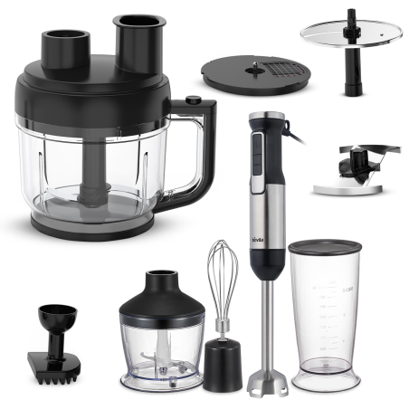 Blender de mână BLENDY, 8 accesorii, 800W, vas 2L, tocător, tel, vas 800 ml, tăietor cubulețe, marunțitor și feliator