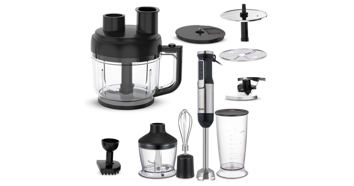 Blender de mână BLENDY, 8 accesorii, 800W, vas 2L, tocător, tel, vas 800 ml, tăietor cubulețe, marunțitor și feliator 1