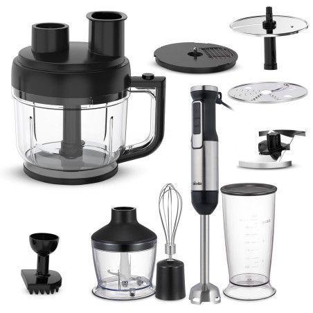 Blender de mână BLENDY, 8 accesorii, 800W, vas 2L, tocător, tel, vas 800 ml, tăietor cubulețe, marunțitor și feliator 1