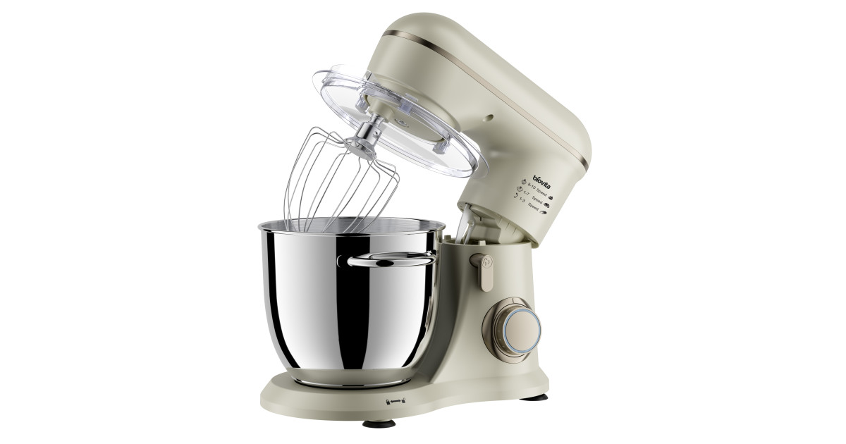 Mixer cu bol ELLA, 1300W, bol inox 4.5L, 10 viteze, 3 accesorii inox, design compact, crem 1