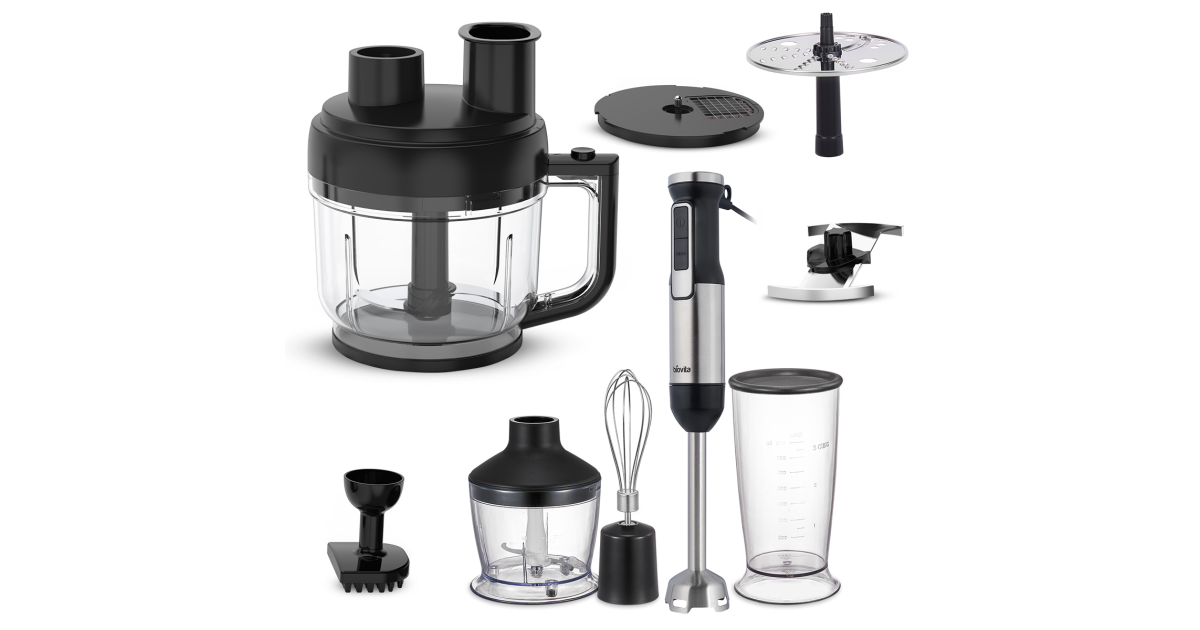 Blender de mână BLENDY, 8 accesorii, 800W, vas 2L, tocător, tel, vas 800 ml, tăietor cubulețe, marunțitor și feliator 1