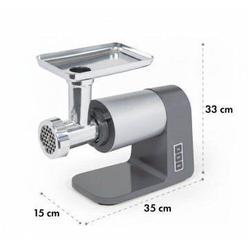 Masina de tocat MAX-2000, 2000W, angrenaje metalice, cuțit din inox, 3 site, cu Reverse, 1.8 kg/min dimensiuni