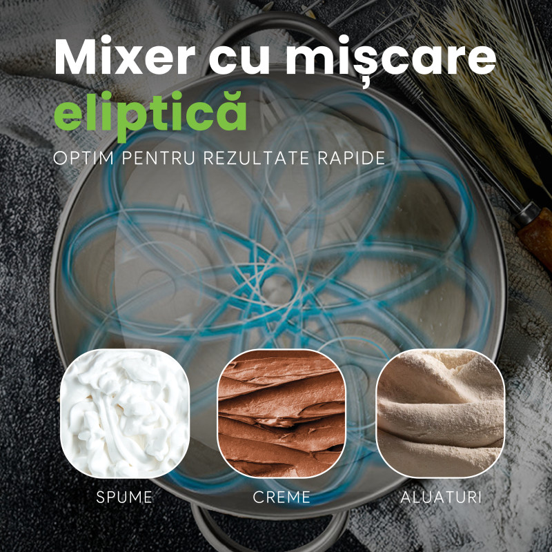 Mixer cu bol de 6L din inox, MB-1500PRO, 2 kg aluat, putere 1500W, 4 accesorii, 6 viteze + puls, Alb 2