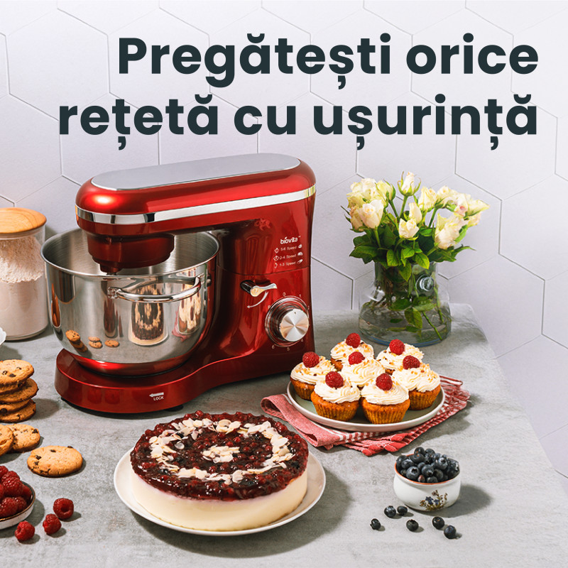 Mixer cu bol de 6L din inox, MB-1500PRO, 2 kg aluat, putere 1500W, 4 accesorii, 6 viteze + puls, Alb 9